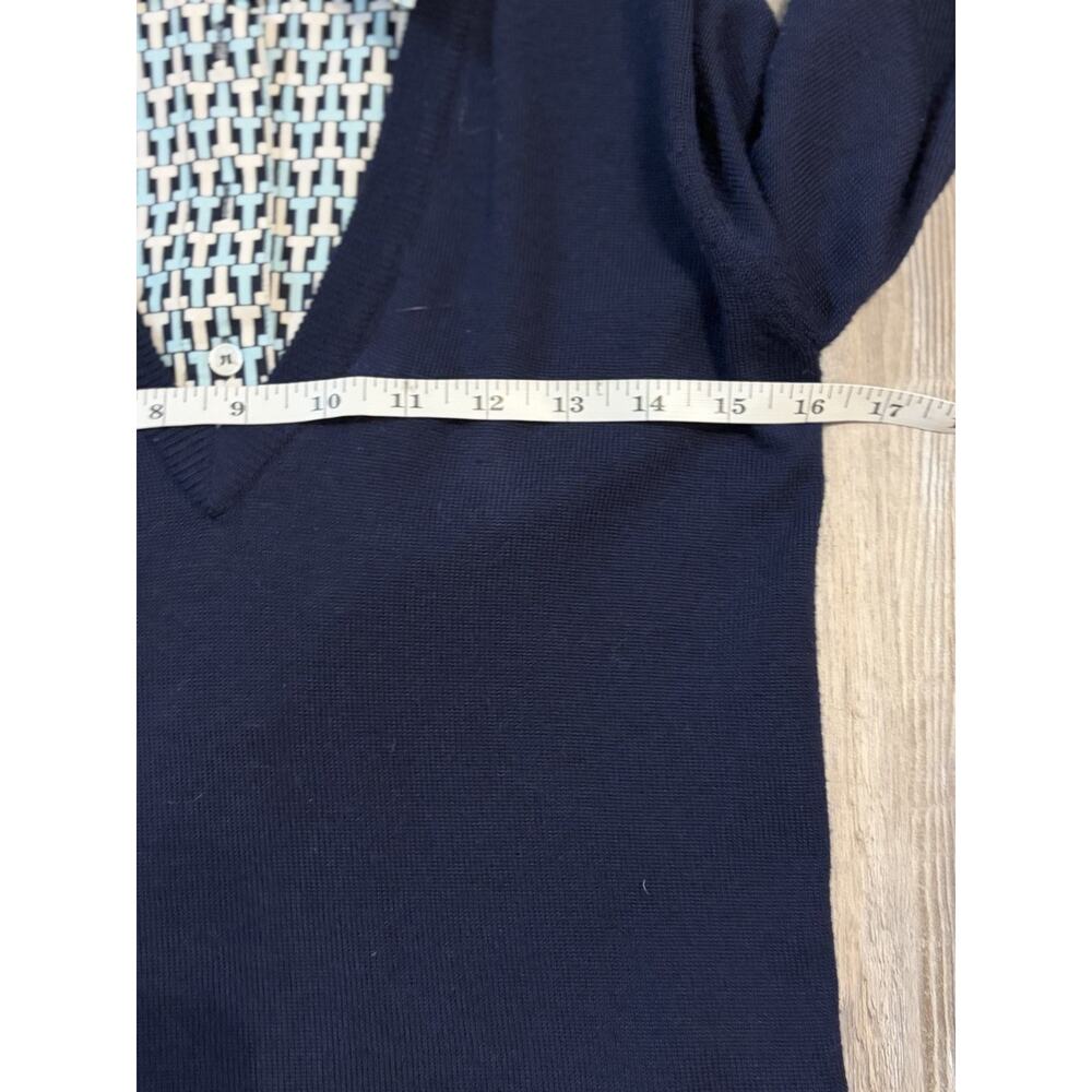 Tory Burch 100% Wool Layered Collar Sweater Womens Small Navy Preppy Golf - Picture 8 of 11